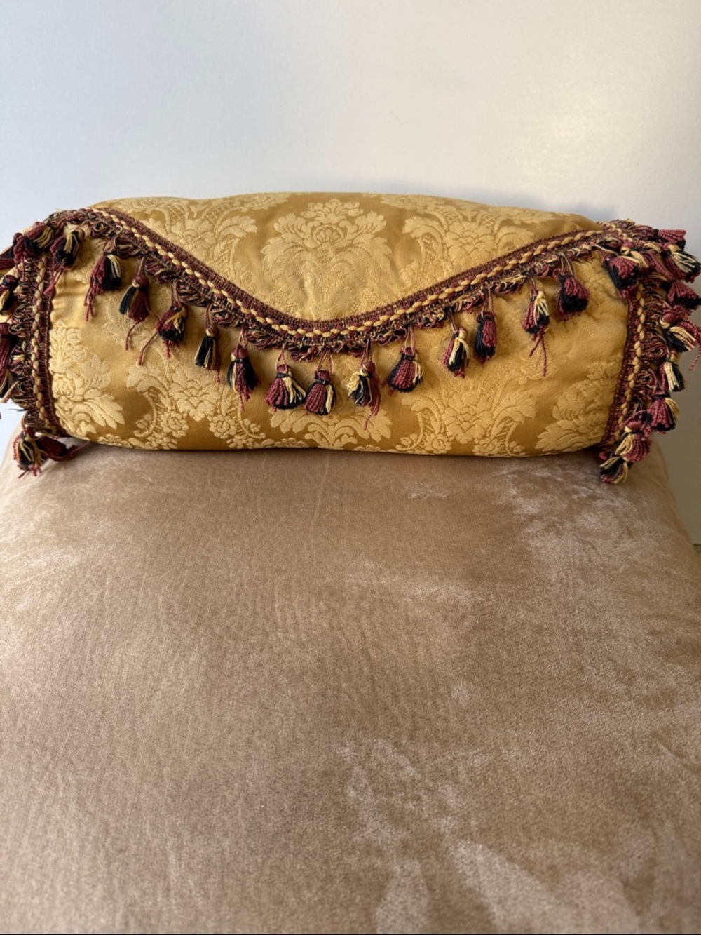 Bundle of 2 Gold Damask Bolster Tassel & Cream with gold accents Pillows - Picture 6 of 9